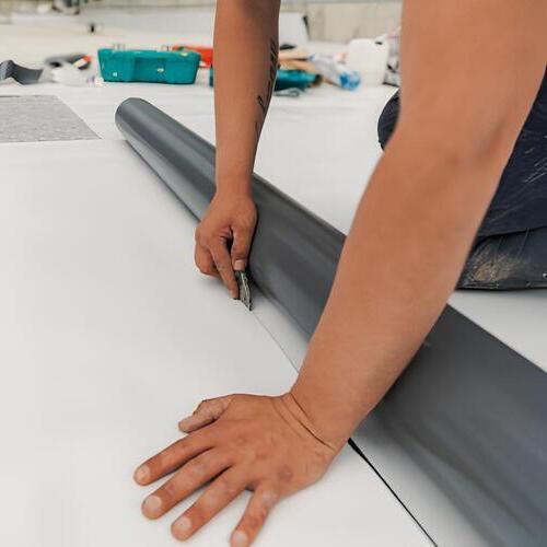 closeup of TPO membrane roof installation