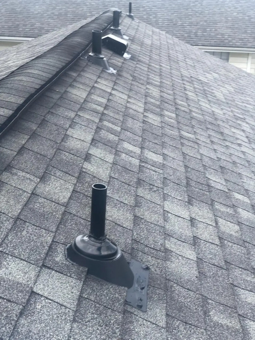 overhead view of roofing shingles