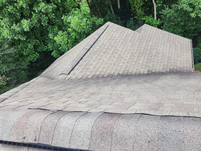 overhead view of a shingle roof